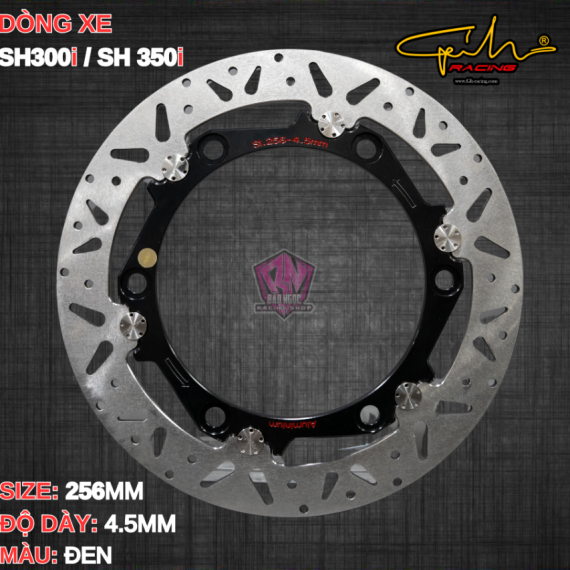 ĐĨA THẮNG GH-RACING SH300 / SH350 SIZE 256MM ( MÀU ĐEN / CHỐT INOX )