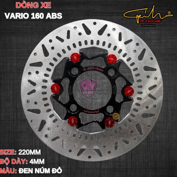 ĐĨA THẮNG GH-RACING VARIO 160 SIZE 220MM ( MÀU ĐEN / CHỐT NHÔM ĐỎ )