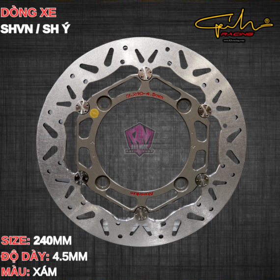 ĐĨA THẮNG GH-RACING SHVN SIZE 240MM ( MÀU XÁM / CHỐT INOX )