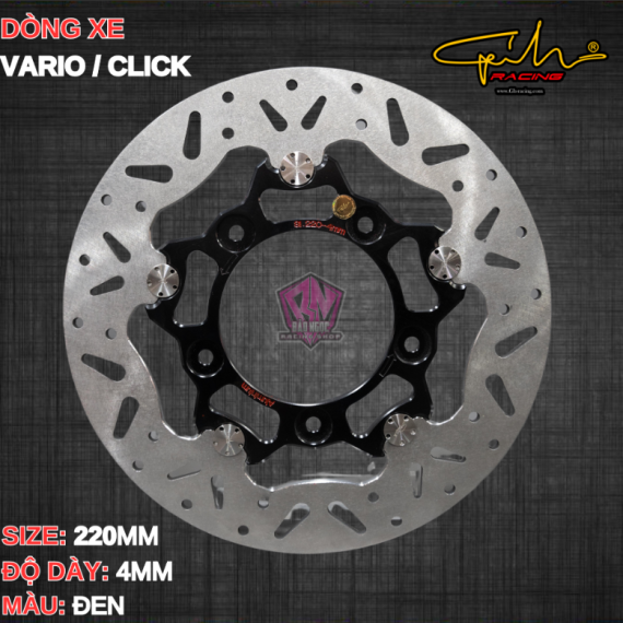 ĐĨA THẮNG GH-RACING VARIO 150 SIZE 220MM ( MÀU ĐEN / CHỐT INOX )