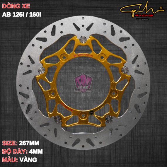 ĐĨA THẮNG GH-RACING AIRBLADE 160 SIZE 267MM ( MÀU VÀNG / CHỐT INOX )