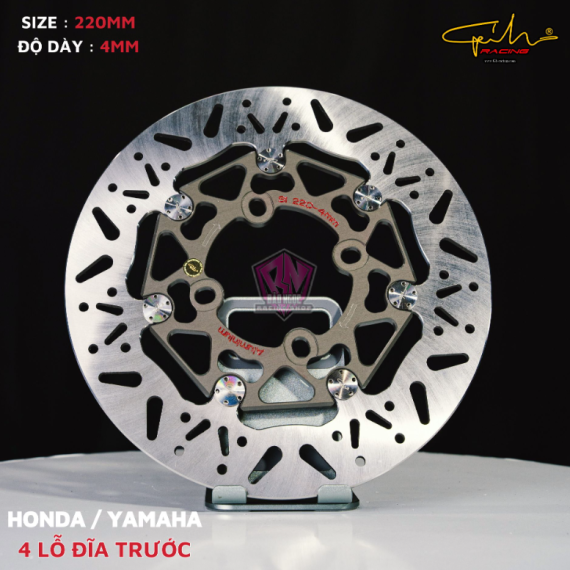 ĐĨA THẮNG GH-RACING 4 LỖ SIZE 220MM ( MÀU XÁM / CHỐT INOX )