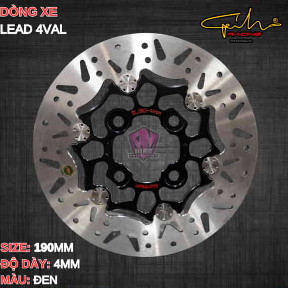 ĐĨA THẮNG GH-RACING LEAD 125 SIZE 190MM ( MÀU ĐEN / CHỐT INOX )