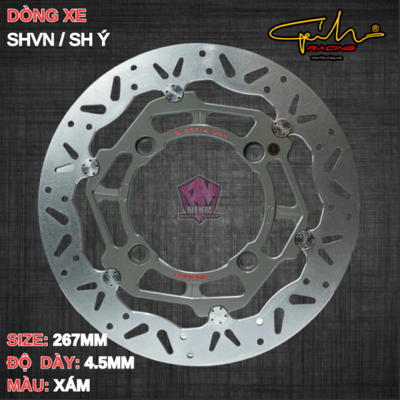 ĐĨA THẮNG GH-RACING SHVN SIZE 267MM ( MÀU XÁM / CHỐT INOX )