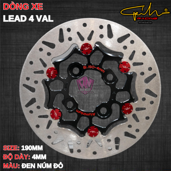 ĐĨA THẮNG GH-RACING LEAD 125 SIZE 190MM ( MÀU ĐEN / CHỐT NHÔM ĐỎ )