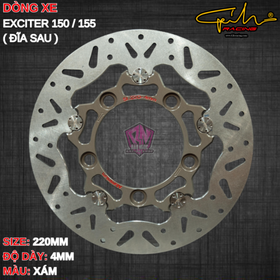 ĐĨA THẮNG SAU GH-RACING EXCITER 150 / 155 SIZE 220MM ( MÀU XÁM/ CHỐT INOX )