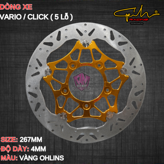 ĐĨA THẮNG GH-RACING VARIO 150 SIZE 267MM ( MÀU VÀNG / CHỐT INOX )