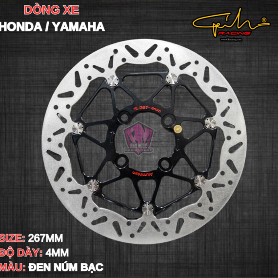 ĐĨA THẮNG GH-RACING 4 LỖ SIZE 267MM ( MÀU ĐEN / CHỐT INOX )