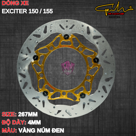ĐĨA THẮNG GH-RACING EXCITER 150 SIZE 267MM ( MÀU VÀNG / CHỐT NHÔM ĐEN )