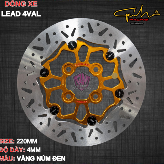 ĐĨA THẮNG GH-RACING LEAD 125 SIZE 220MM ( MÀU VÀNG / CHỐT NHÔM ĐEN )