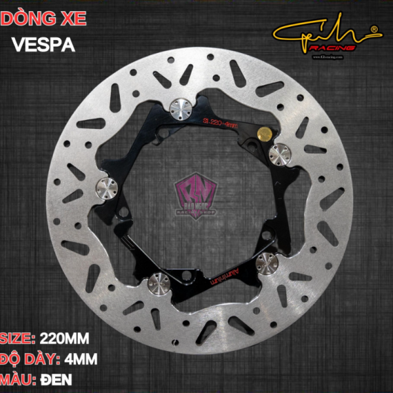ĐĨA THẮNG GH-RACING VESPA SIZE 220MM ( MÀU ĐEN / CHỐT INOX )