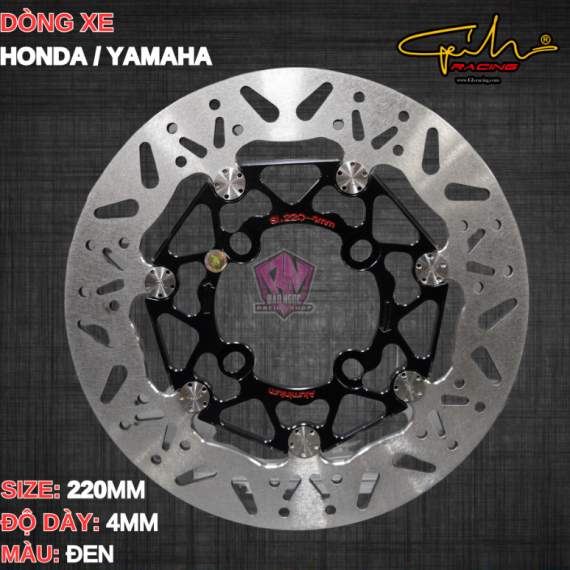 ĐĨA THẮNG GH-RACING 4 LỖ SIZE 220MM ( MÀU ĐEN / CHỐT INOX )