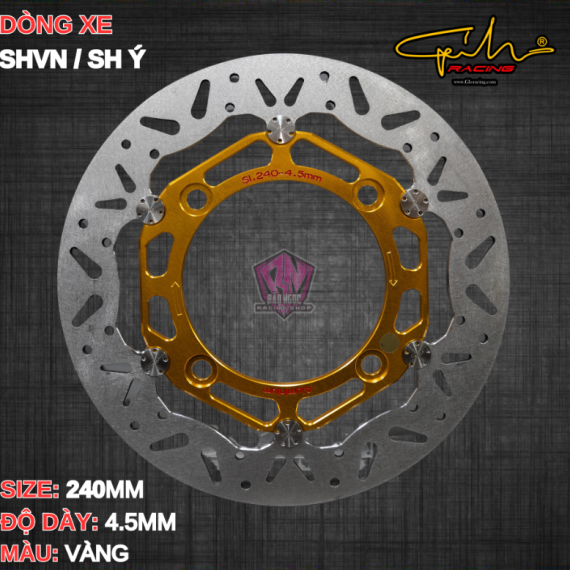ĐĨA THẮNG GH-RACING SHVN SIZE 240MM ( MÀU VÀNG / CHỐT INOX )