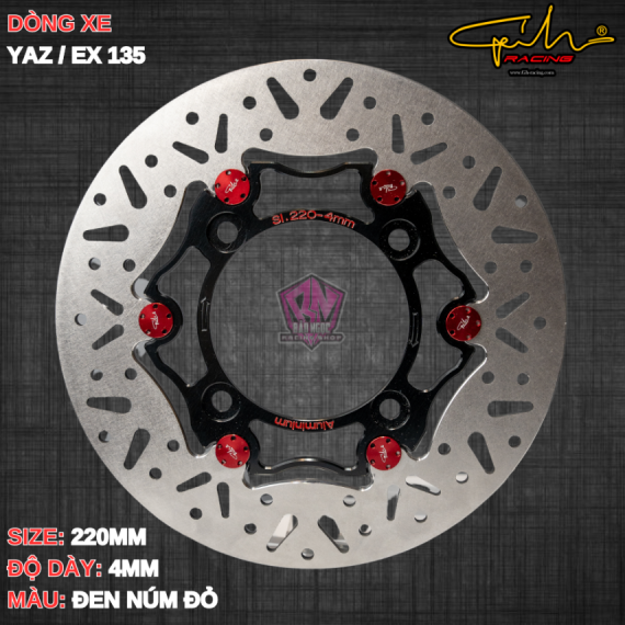 ĐĨA THẮNG SAU GH-RACING YAZ SIZE 220MM ( MÀU ĐEN / CHỐT NHÔM ĐỎ )