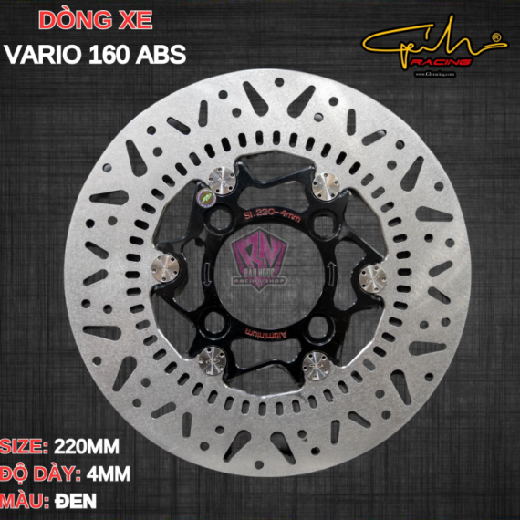 ĐĨA THẮNG GH-RACING VARIO 160 SIZE 220M ( MÀU ĐEN / CHỐT INOX )