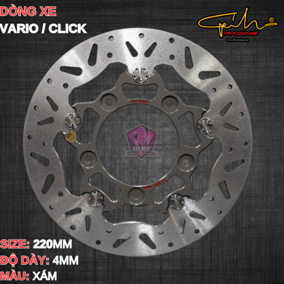 ĐĨA THẮNG GH-RACING VARIO 150 SIZE 220MM ( MÀU XÁM / CHỐT INOX )
