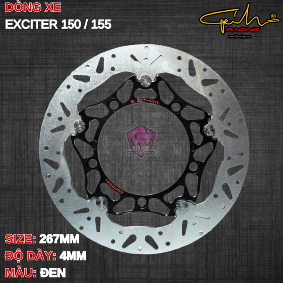ĐĨA THẮNG GH-RACING EXCITER 150 SIZE 267MM ( MÀU ĐEN / CHỐT INOX )
