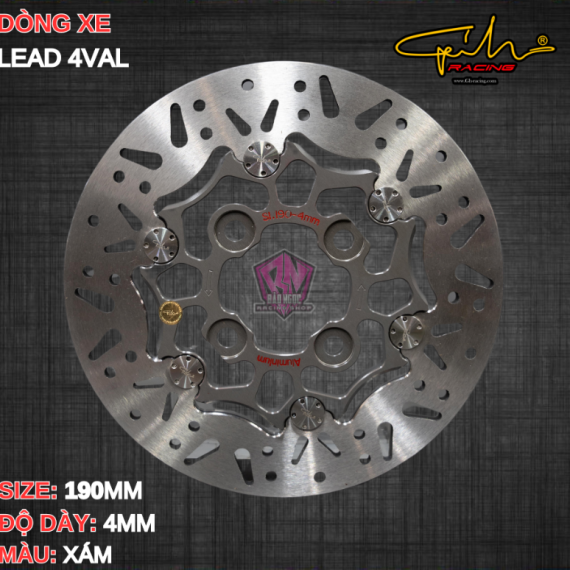 ĐĨA THẮNG GH-RACING LEAD 125 SIZE 190MM ( MÀU XÁM / CHỐT INOX )