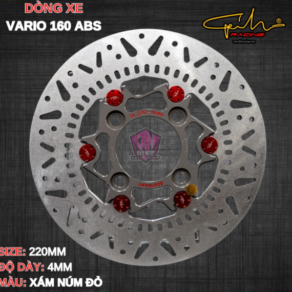 ĐĨA THẮNG GH-RACING VARIO 160 SIZE 220MM ( MÀU XÁM / CHỐT NHÔM ĐỎ )