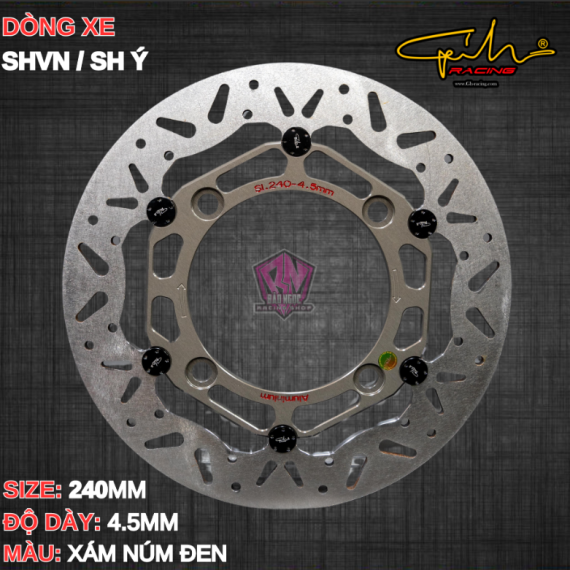 ĐĨA THẮNG GH-RACING SHVN SIZE 240MM ( MÀU XÁM / CHỐT NHÔM ĐEN )