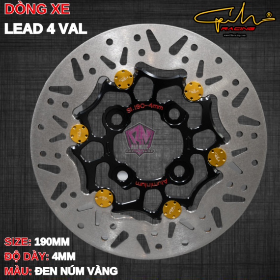 ĐĨA THẮNG GH-RACING LEAD 125 SIZE 190MM ( MÀU ĐEN / CHỐT NHÔM VÀNG )