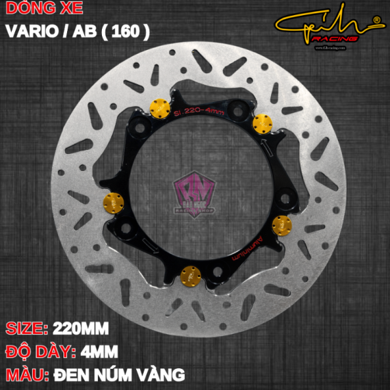 ĐĨA THẮNG GH-RACING AIRBLADE 160 SIZE 256MM ( MÀU ĐEN / CHỐT NHÔM VÀNG )