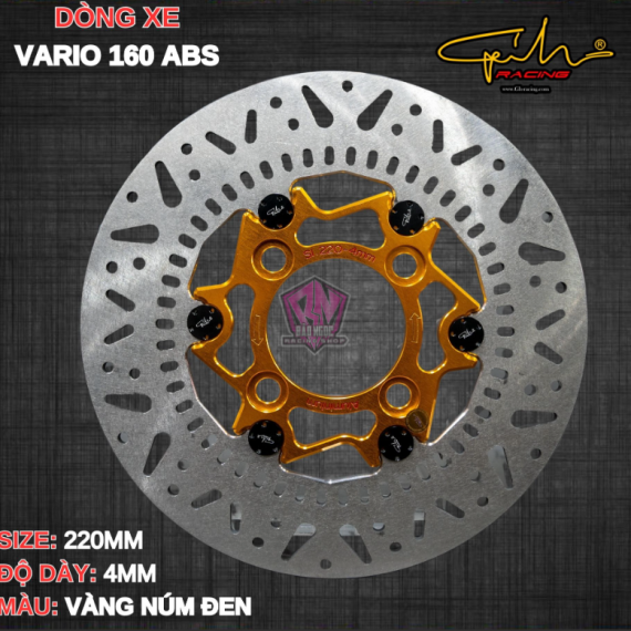 ĐĨA THẮNG GH-RACING VARIO 160 SIZE 220MM ( MÀU VÀNG / CHỐT NHÔM ĐEN )