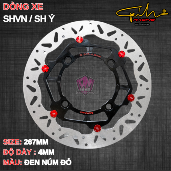 ĐĨA THẮNG GH-RACING SHVN SIZE 267MM ( MÀU ĐEN / CHỐT NHÔM ĐỎ )