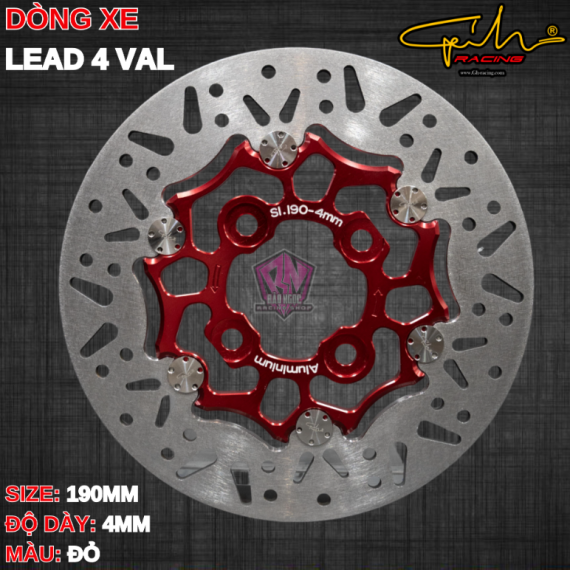 ĐĨA THẮNG GH-RACING LEAD 125 SIZE 190MM ( MÀU ĐỎ / CHỐT INOX )