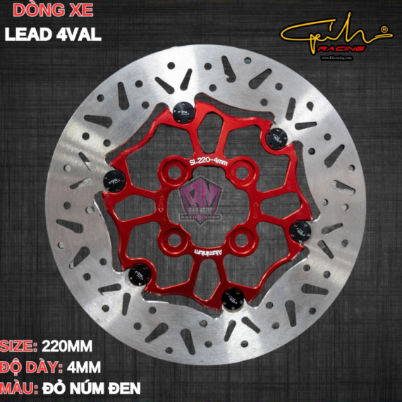 ĐĨA THẮNG GH-RACING LEAD 125 SIZE 220MM ( MÀU ĐỎ / CHỐT NHÔM ĐEN )