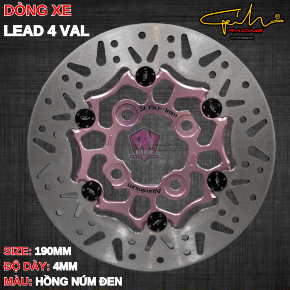 ĐĨA THẮNG GH-RACING LEAD 125 SIZE 190MM ( MÀU HỒNG / CHỐT NHÔM ĐEN )