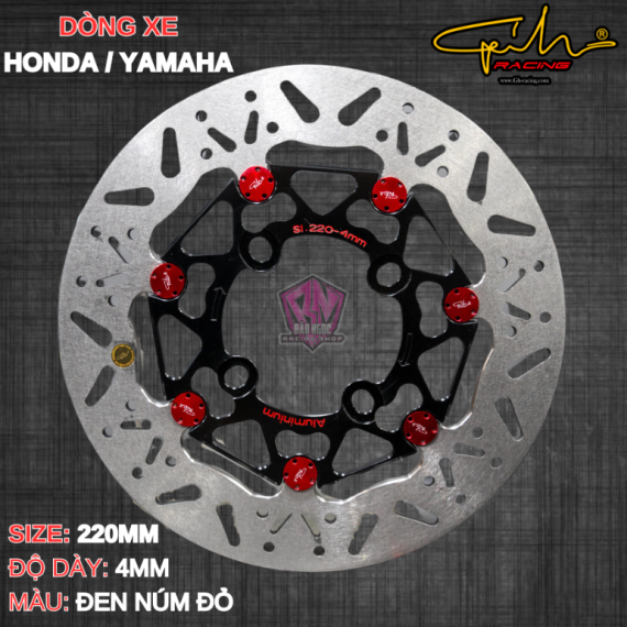 ĐĨA THẮNG GH-RACING 4 LỖ SIZE 220MM ( MÀU ĐEN / CHỐT NHÔM ĐỎ )