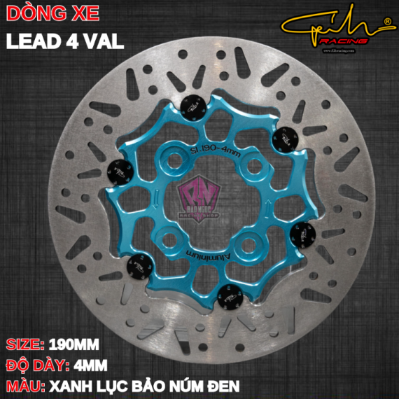 ĐĨA THẮNG GH-RACING LEAD 125 SIZE 190MM ( MÀU XANH LAM / CHỐT NHÔM ĐEN )